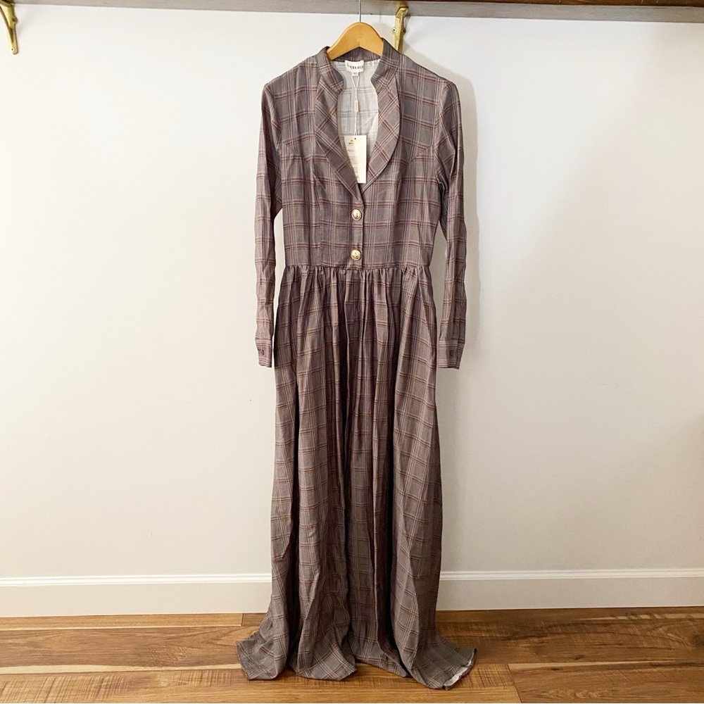Plaid Long Sleeve Maxi Dress